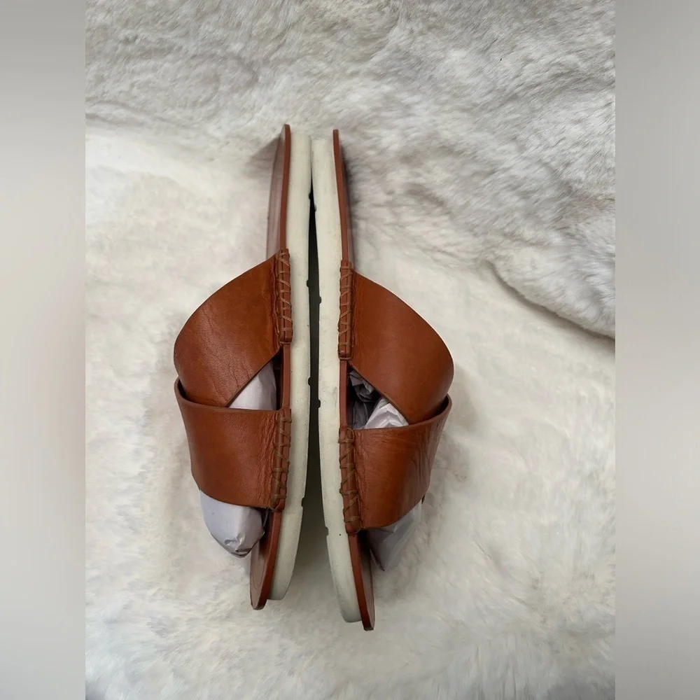 Vince Nico Tan leather‎ slide sandals with Criss-Cross Straps Sz-8.5M. O